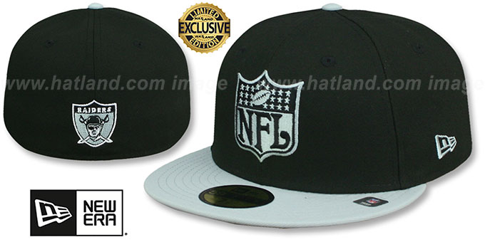 Raiders 'THROWBACK NFL SHIELD-BASIC' Black-Grey Fitted Hat by New Era