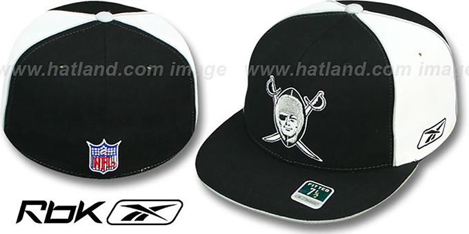 Raiders 'THROWBACK PINWHEEL' Black-White Fitted Hat by Reebok