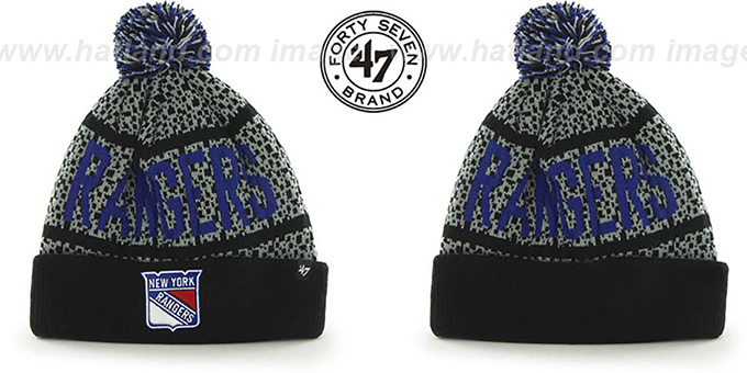 Rangers 'BEDROCK' Black-Grey Knit Beanie Hat by Twins 47 Brand