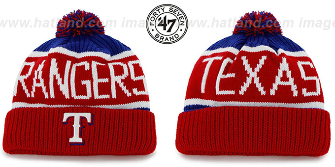 Rangers 'THE-CALGARY' Red-Royal Knit Beanie Hat by Twins 47 Brand