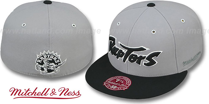 Raptors '2T XL-WORDMARK' Grey-Black Fitted Hat by Mitchell and Ness