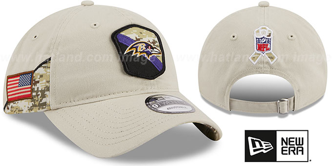 Ravens '2023 SALUTE-TO-SERVICE STRAPBACK' Stone Hat by New Era