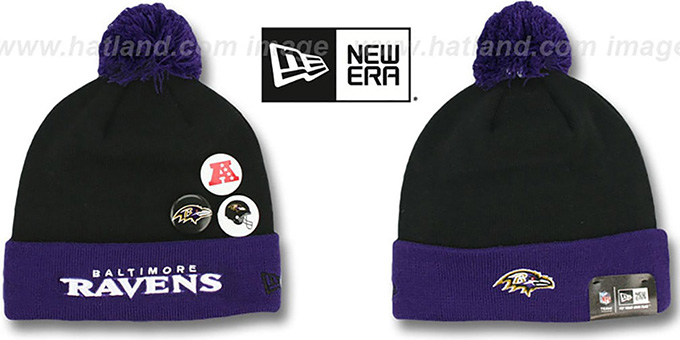 Ravens 'BUTTON-UP' Knit Beanie Hat by New Era