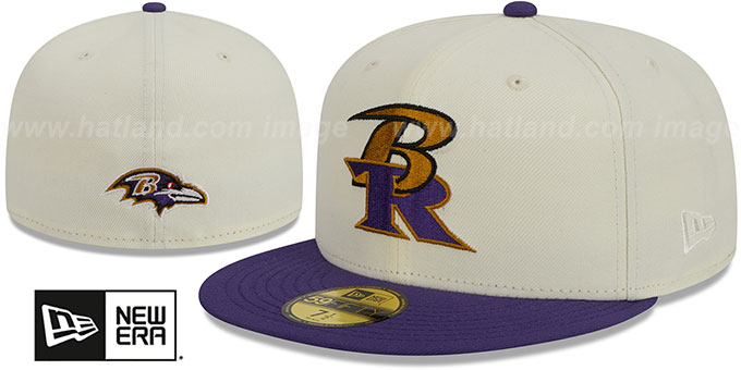 Ravens 'NFL LIGATURE' White-Purple Fitted Hat by New Era