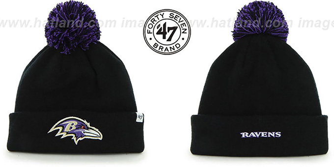 Ravens 'POMPOM CUFF' Black Knit Beanie Hat by Twins 47 Brand