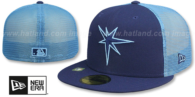 Rays 2023 '2T BATTING PRACTICE TRUCKER' Navy-Sky Fitted Hat by New Era