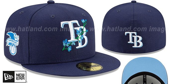 Rays 'LOGO BLOOM SIDE-PATCH' Navy-Sky Fitted Hat by New Era