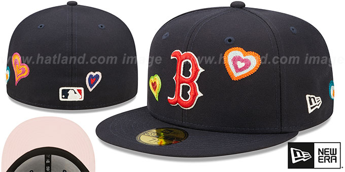 Red Sox 'CHAIN STITCH HEARTS' Navy Fitted Hat by New Era