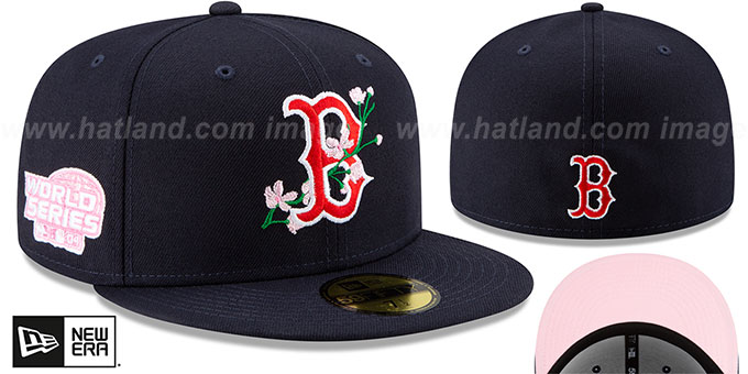 Red Sox 'LOGO BLOOM SIDE-PATCH' Navy-Pink Fitted Hat by New Era