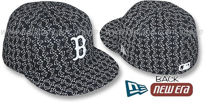 Red Sox SOX 'ALL-OVER FLOCKING'-2 Black-White Fitted Hat by New Era