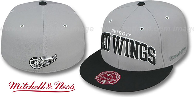 Red Wings '2T XL-WORDMARK' Grey-Black Fitted Hat by Mitchell and Ness