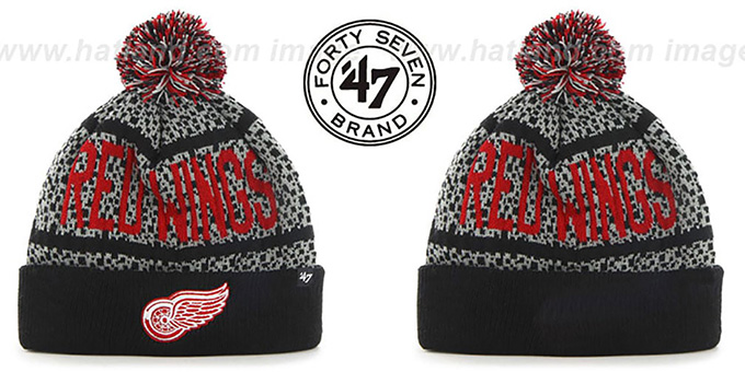 Red Wings 'BEDROCK' Black-Grey Knit Beanie Hat by Twins 47 Brand