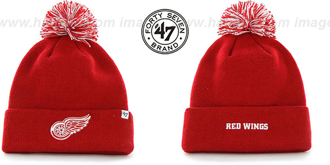 Red Wings 'POMPOM CUFF' Red Knit Beanie Hat by Twins 47 Brand