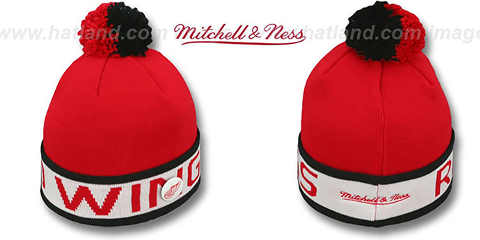 Red Wings 'THE-BUTTON' Knit Beanie Hat by Michell and Ness