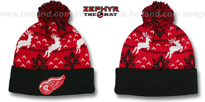 Red Wings 'UGLY SWEATER' Black-Red Knit Beanie Hat by Zephyr