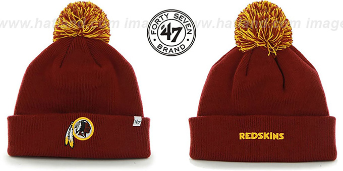 Redskins 'POMPOM CUFF' Burgundy Knit Beanie Hat by Twins 47 Brand