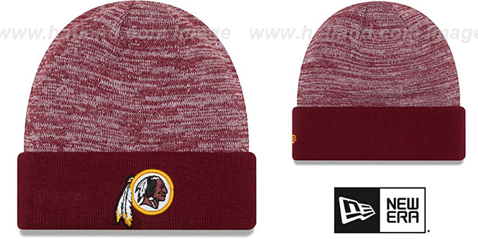 Redskins 'TEAM-RAPID' Burgundy-White Knit Beanie Hat by New Era