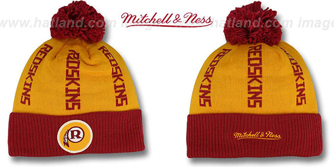 Redskins 'VERTICAL WORD BEANIE' Gold-Burgundy by Mitchell and Ness