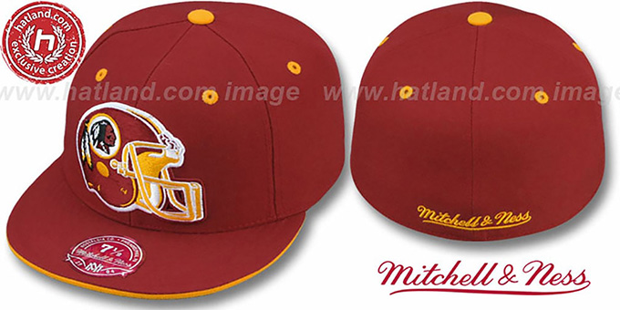 Redskins 'XL-HELMET' Burgundy Fitted Hat by Mitchell and Ness