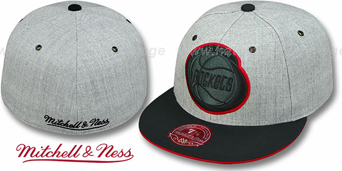 Rockets '2T XL-LOGO FADEOUT' Grey-Black Fitted Hat by Mitchell and Ness