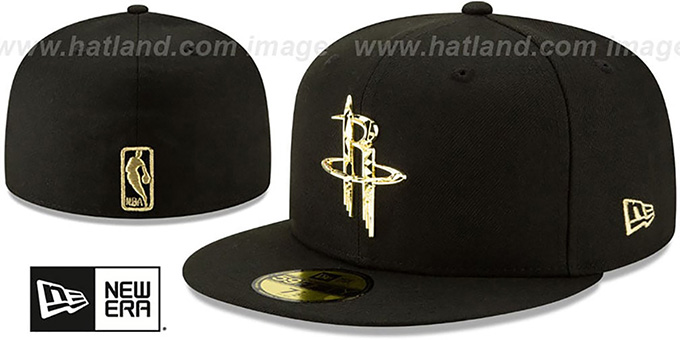 Rockets 'GOLD SHATTERED METAL-BADGE' Black Fitted Hat by New Era