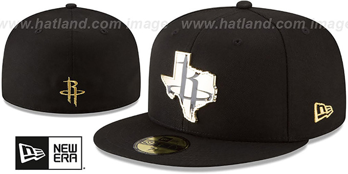 Rockets 'GOLD STATED METAL-BADGE' Black Fitted Hat by New Era