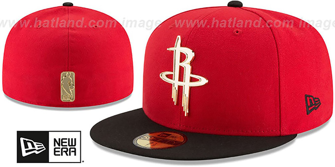 Rockets 'GOLDEN-BADGE' Red-Black Fitted Hat by New Era