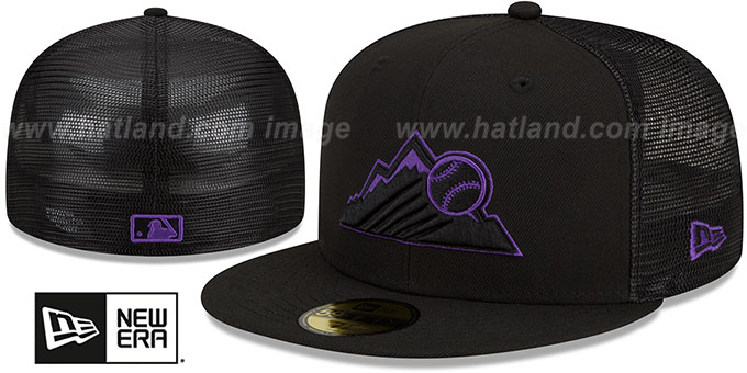 Rockies 'BATTING PRACTICE TRUCKER' Black-Purple Fitted Hat by New Era