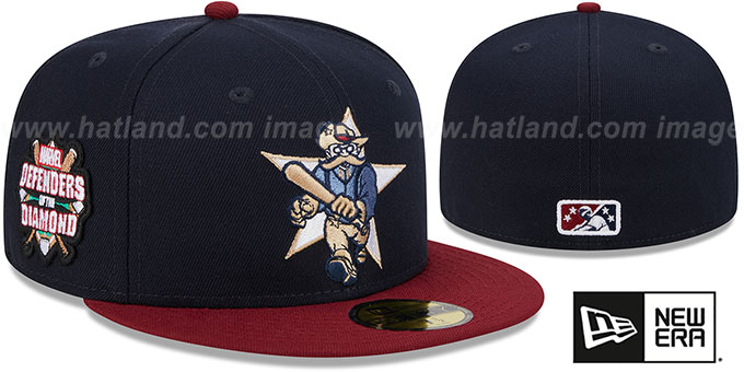 RoughRiders 'MILB MARVEL DEFENDERS SIDE-PATCH' Navy-Burgundy Fitted Hat by New Era