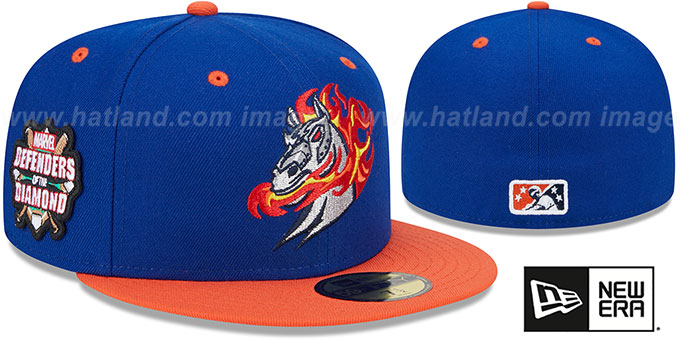 Rumble Ponies 'MILB MARVEL DEFENDERS SIDE-PATCH' Royal-Orange Fitted Hat by New Era