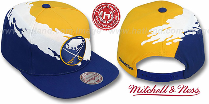 Sabres 'PAINTBRUSH SNAPBACK' Gold-White-Royal Hat by Mitchell and Ness