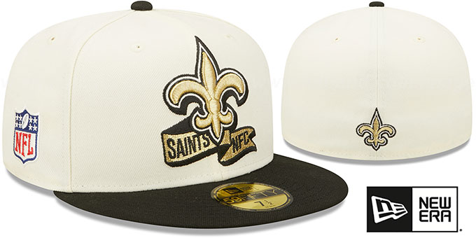 Saints '2022 NFL SIDELINE' Cream-Black Fitted Hat by New Era