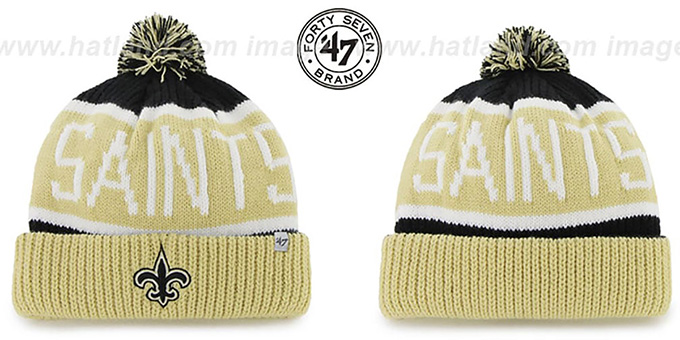 Saints 'THE-CALGARY' Gold-Black Knit Beanie Hat by Twins 47 Brand