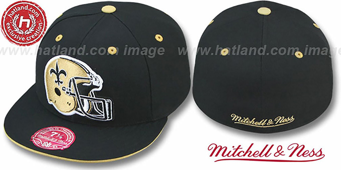 Saints 'XL-HELMET' Black Fitted Hat by Mitchell and Ness