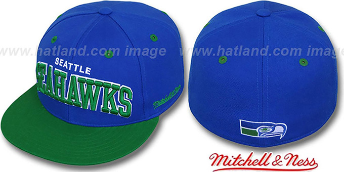 Seahawks '2T CLASSIC-ARCH' Royal-Green Fitted Hat by Mitchell and Ness