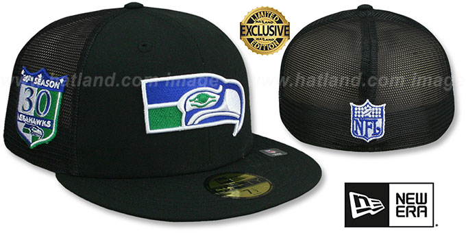 Seahawks 30TH 'MESH-BACK SIDE-PATCH' Black-Black Fitted Hat by New Era