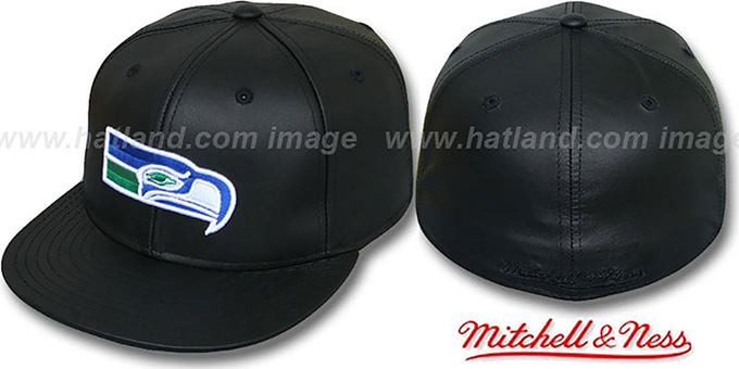 Seahawks 'LEATHER THROWBACK' Fitted Hat by Mitchell and Ness