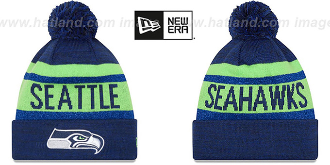 Seahawks 'METALLIC STRIPE' Navy-Lime Knit Beanie Hat by New Era