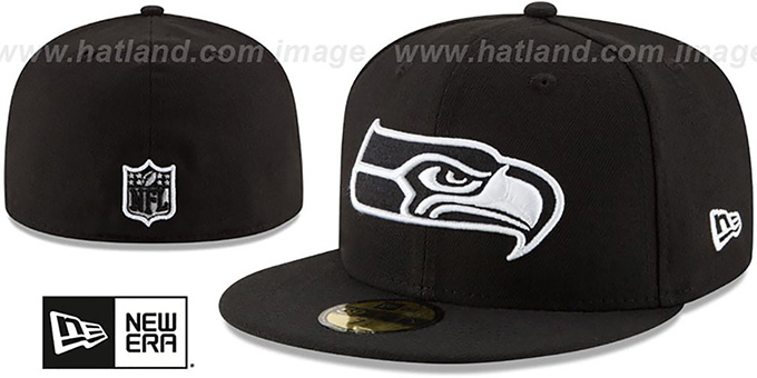 Seahawks 'NFL TEAM-BASIC' Black-White Fitted Hat by New Era