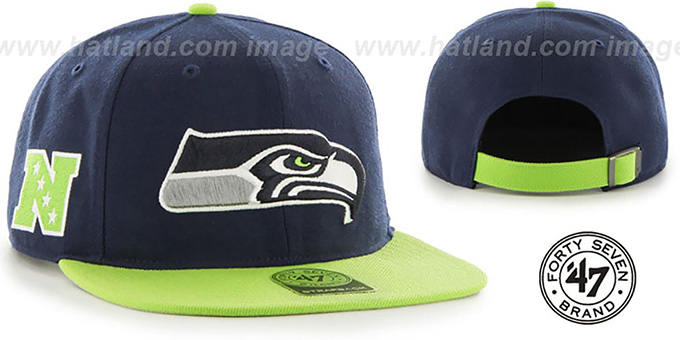 Seahawks 'SUPER-SHOT STRAPBACK' Navy-Lime Hat by Twins 47 Brand