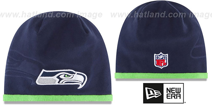 Seahawks 'TECH-KNIT STADIUM' Navy-Lime Knit Beanie Hat by New Era