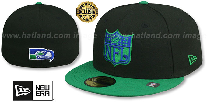 Seahawks 'THROWBACK NFL SHIELD-BASIC' Black-Green Fitted Hat by New Era