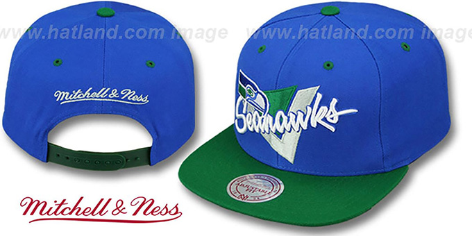 Seahawks 'TRIANGLE-SCRIPT SNAPBACK' Royal-Green Hat by Mitchell and Ness