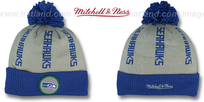 Seahawks 'VERTICAL WORD BEANIE' Grey-Royal by Mitchell and Ness