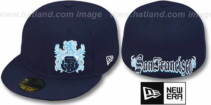 SF Giants 'OLD ENGLISH SOUTHPAW' Navy-Baby Blue Fitted Hat by New Era