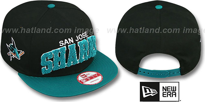 Sharks 'CHENILLE-ARCH SNAPBACK' Black-Teal Hat by New Era