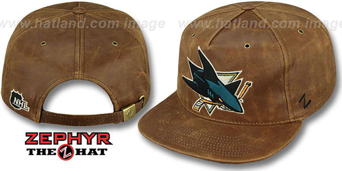 Sharks 'DYNASTY LEATHER STRAPBACK' Brown Hat Zephyr