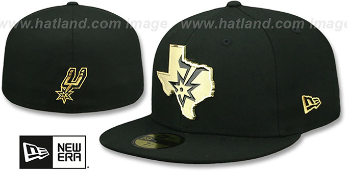 San Antonio Spurs GOLD STATED METAL-BADGE Black Fitted Hat