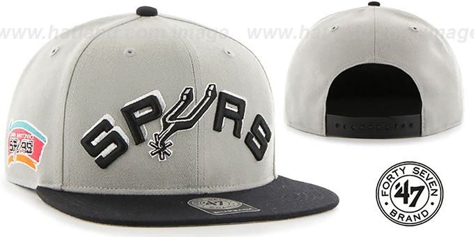 Spurs 'SCRIPT-SIDE SNAPBACK' Grey-Black Hat by Twins 47 Brand