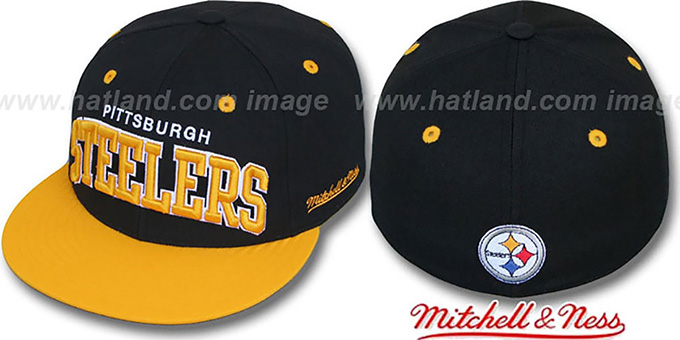 Steelers '2T CLASSIC-ARCH' Black-Gold Fitted Hat by Mitchell and Ness